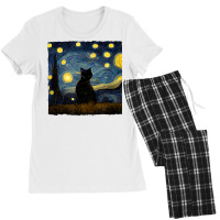 Cats Starry Night Painterly Aesthetic T Shirt Women's Pajamas Set | Artistshot