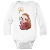 Cute Hedgehog Holding A Dandelion Flower T Shirt Long Sleeve Baby Bodysuit | Artistshot