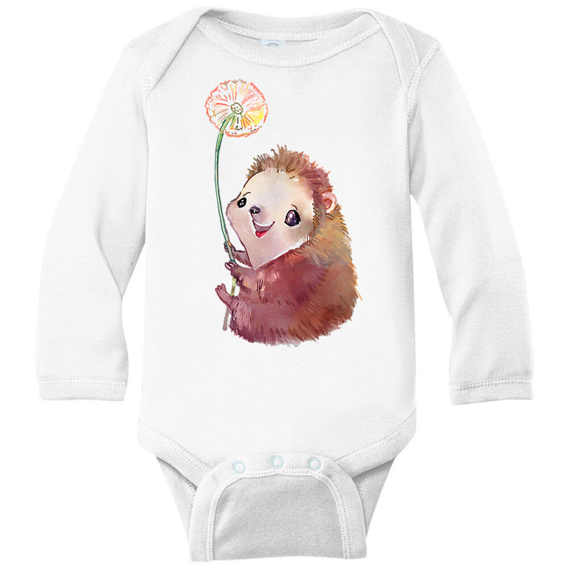 Cute Hedgehog Holding A Dandelion Flower T Shirt Long Sleeve Baby Bodysuit by cm-arts | Artistshot