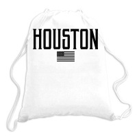 Houston Texas Us Flag Vintage Text Olive Green W Black Print T Shirt Drawstring Bags | Artistshot