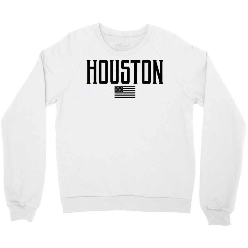 Houston Texas Us Flag Vintage Text Olive Green W Black Print T Shirt Crewneck Sweatshirt | Artistshot