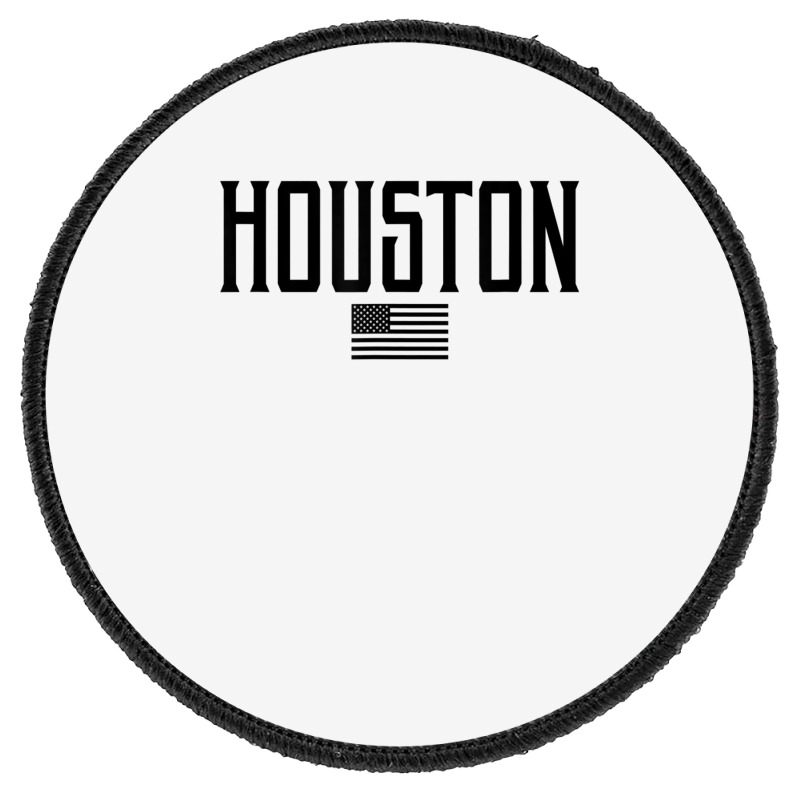 Houston Texas Us Flag Vintage Text Olive Green W Black Print T Shirt Round Patch | Artistshot