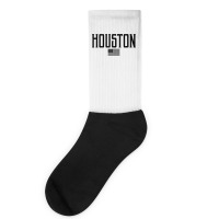 Houston Texas Us Flag Vintage Text Olive Green W Black Print T Shirt Socks | Artistshot