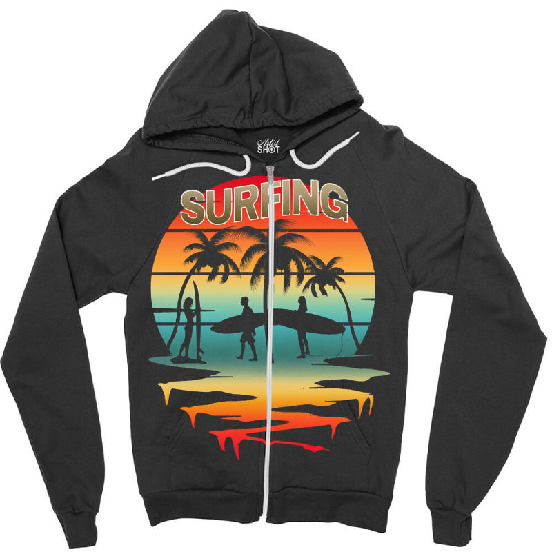 Surfing T  Shirtsurfing Surfer Summer Vacation Sunset T  Shirt Zipper Hoodie | Artistshot