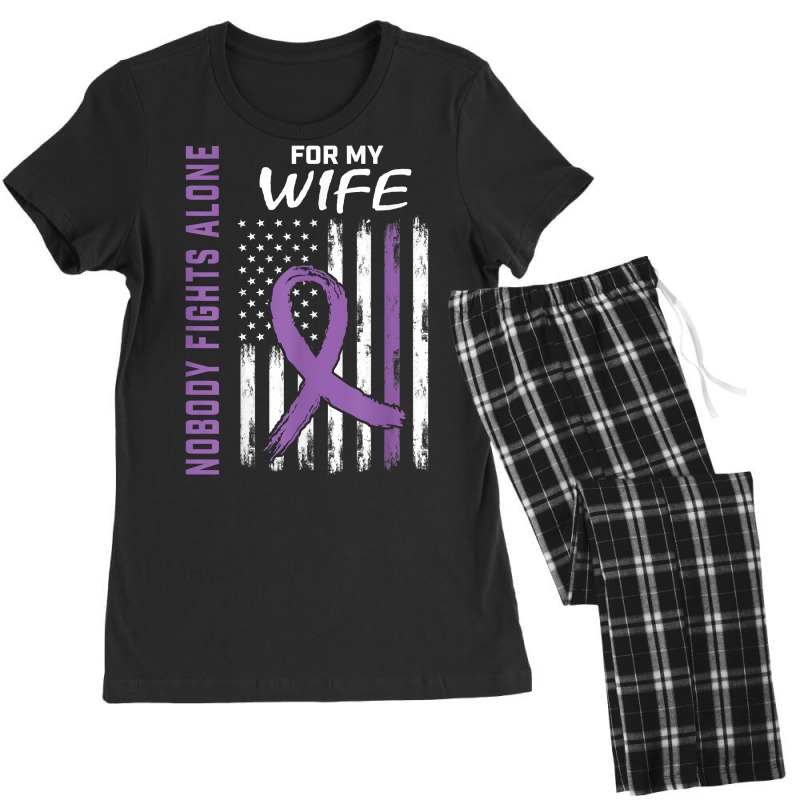 Nobody Fights Alone Wife Alzheimers Awareness American Flag T Shirt Women's Pajamas Set by cm-arts | Artistshot