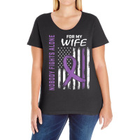 Nobody Fights Alone Wife Alzheimers Awareness American Flag T Shirt Ladies Curvy T-shirt | Artistshot