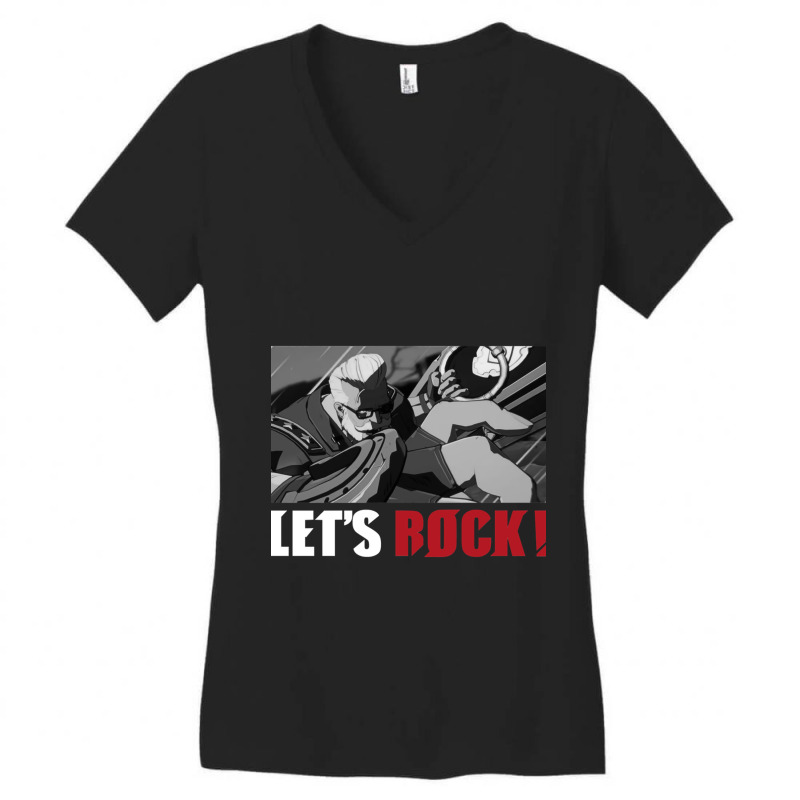 Monochrome Goldlewis Dickinson Guilty Gear Strive Lets Rock Women's V-Neck T-Shirt by cm-arts | Artistshot