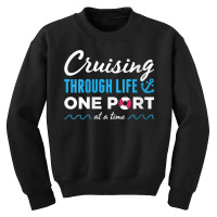 Womens Cruising Through Life One Port At A Time Cruise Vacation V Neck Youth Sweatshirt | Artistshot