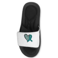 Leopard Heart Dissociative Identity Disorder Awareness Teal T Shirt Slide Sandal | Artistshot