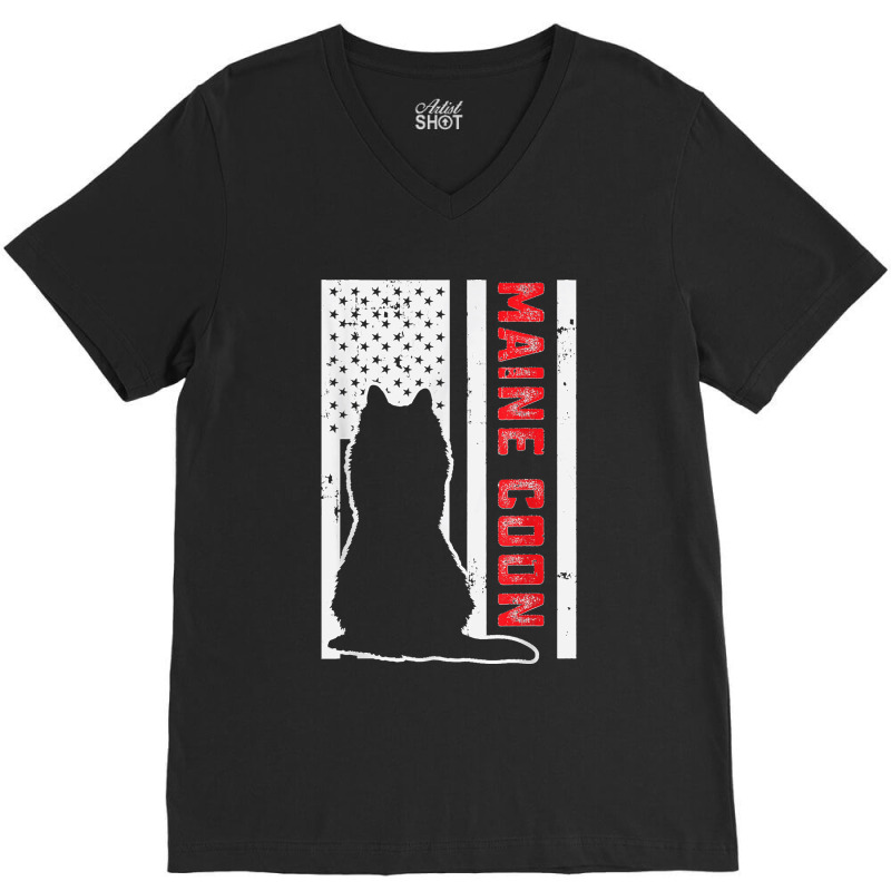 American Flag Maine Coon Cat Lover Proud Pet Owner Cat Mom V-Neck Tee by LUISRTORRES | Artistshot