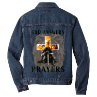 God Jesus Answers Prayers Warrior Men Christian Lion Graphic Men Denim Jacket | Artistshot