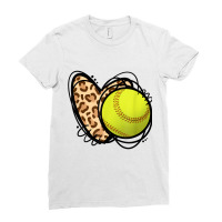 Leopard Print Heart Softball Lover Softball Season Love T Shirt Ladies Fitted T-shirt | Artistshot