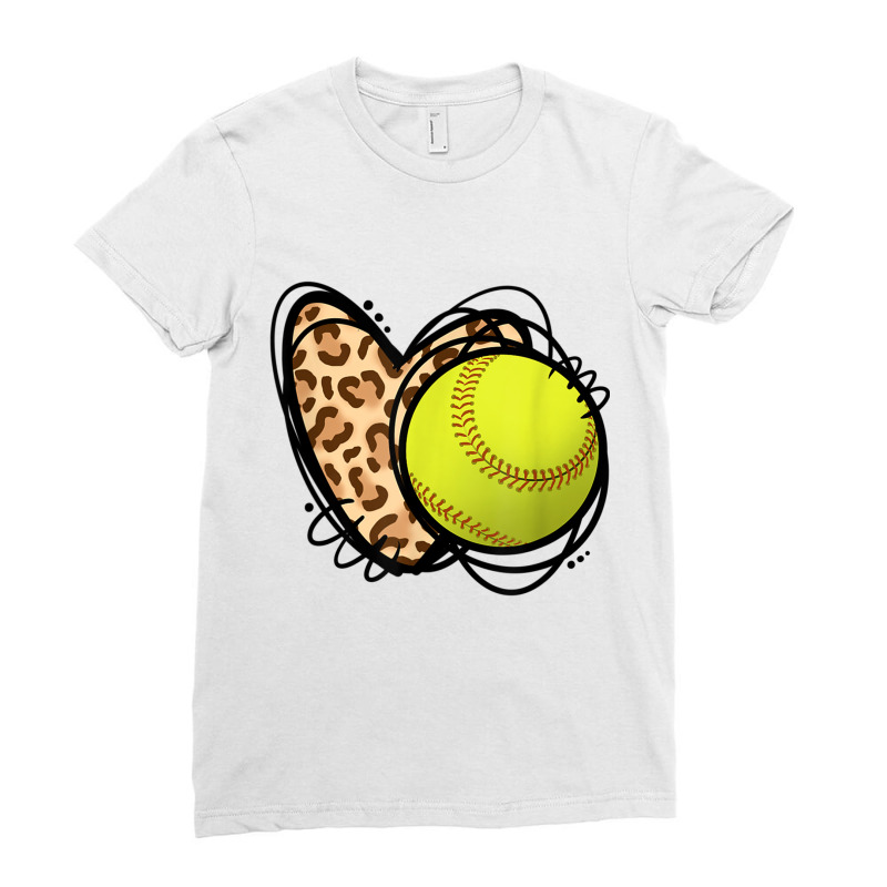 Leopard Print Heart Softball Lover Softball Season Love T Shirt Ladies Fitted T-Shirt by cm-arts | Artistshot