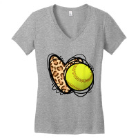 Leopard Print Heart Softball Lover Softball Season Love T Shirt Women's V-neck T-shirt | Artistshot