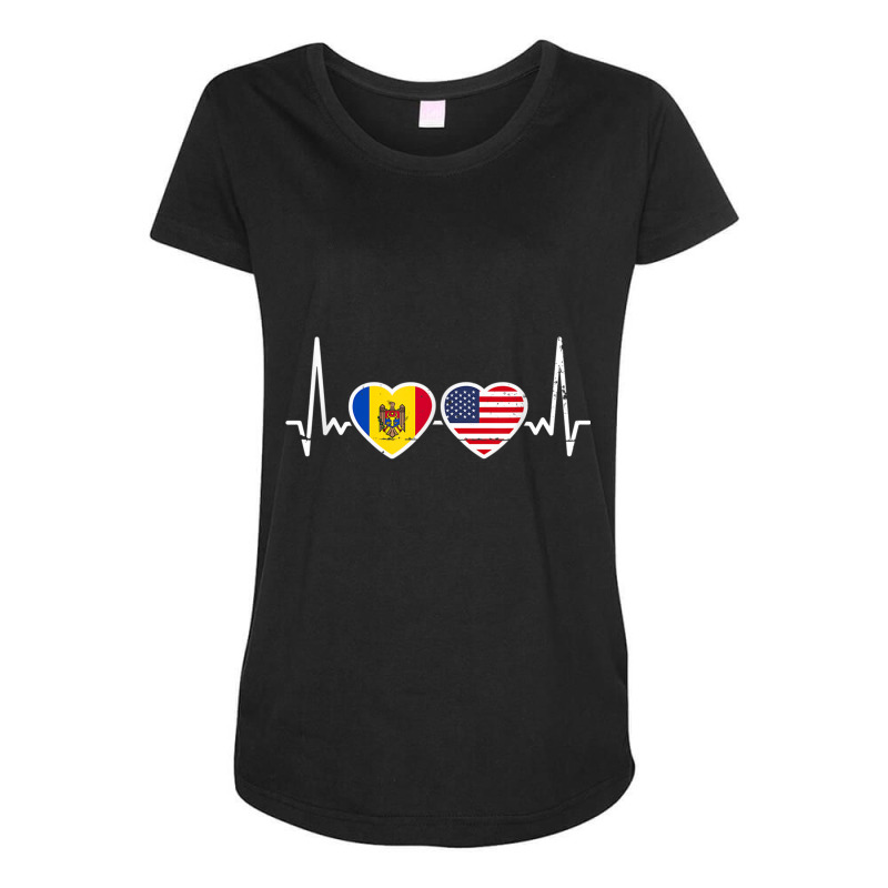 Moldova Usa Heartbeat Moldovan American Flag T Shirt Maternity Scoop Neck T-shirt by cm-arts | Artistshot