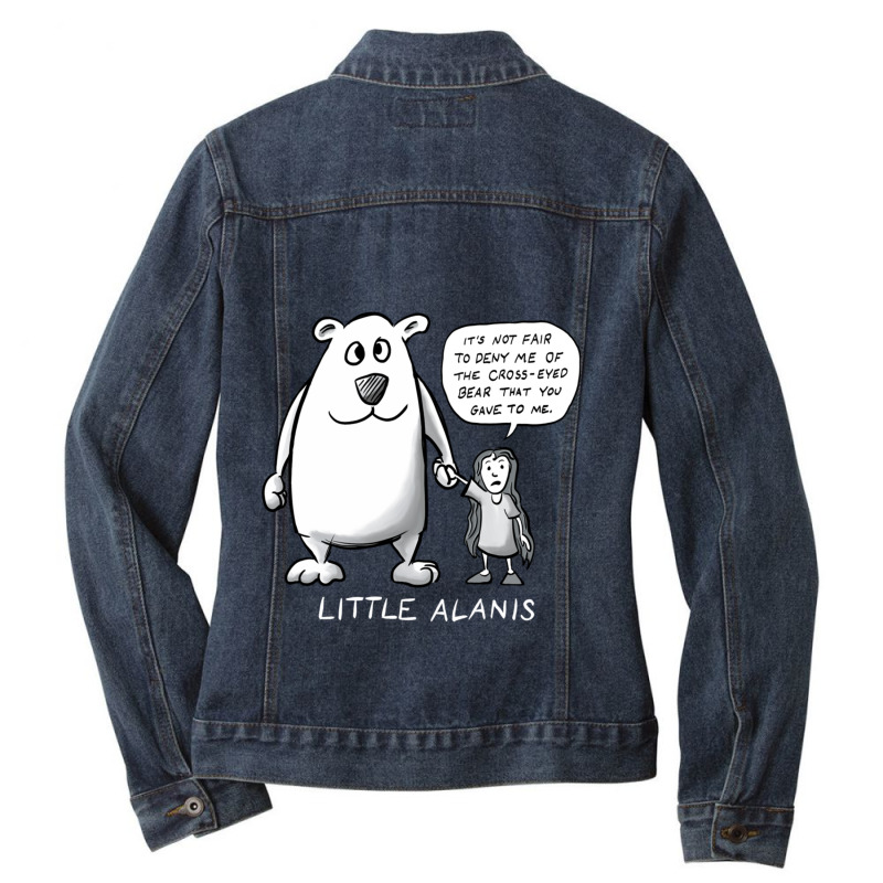 Little Alanis And Her Cross-eyed Bear ( On Darker Colors) Ladies Denim Jacket by cm-arts | Artistshot