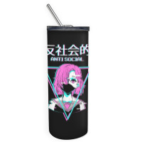 Antisocial Vaporwave Anime Girl Japanese Indie Alt Aesthetic Skinny Tumbler | Artistshot