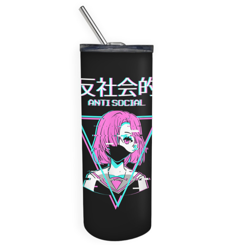 Antisocial Vaporwave Anime Girl Japanese Indie Alt Aesthetic Skinny Tumbler | Artistshot