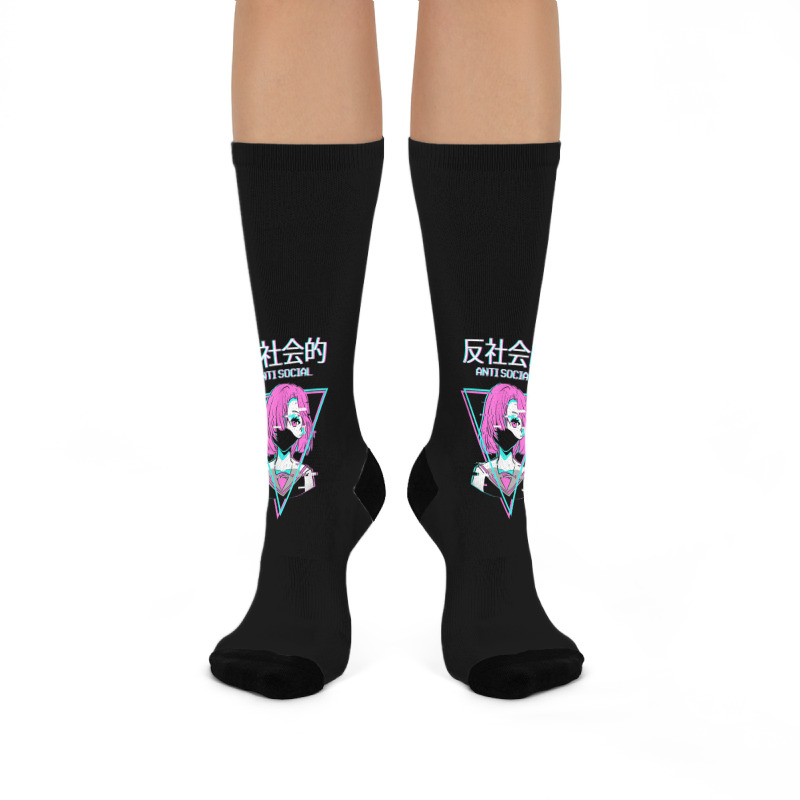 Antisocial Vaporwave Anime Girl Japanese Indie Alt Aesthetic Crew Socks | Artistshot