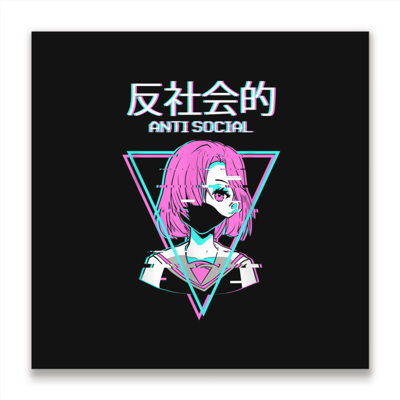 Antisocial Vaporwave Anime Girl Japanese Indie Alt Aesthetic Metal Print Square | Artistshot