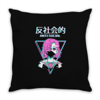 Antisocial Vaporwave Anime Girl Japanese Indie Alt Aesthetic Throw Pillow | Artistshot