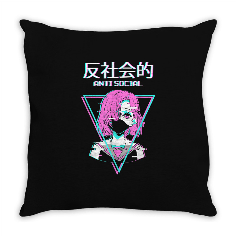 Antisocial Vaporwave Anime Girl Japanese Indie Alt Aesthetic Throw Pillow | Artistshot