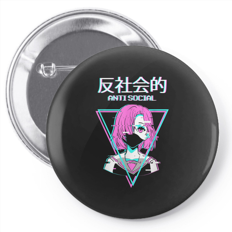 Antisocial Vaporwave Anime Girl Japanese Indie Alt Aesthetic Pin-back Button | Artistshot