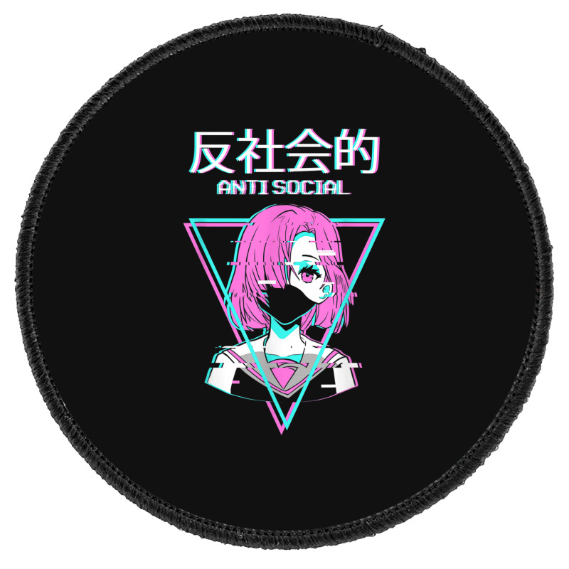 Antisocial Vaporwave Anime Girl Japanese Indie Alt Aesthetic Round Patch | Artistshot