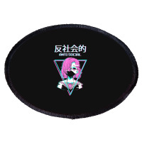 Antisocial Vaporwave Anime Girl Japanese Indie Alt Aesthetic Oval Patch | Artistshot