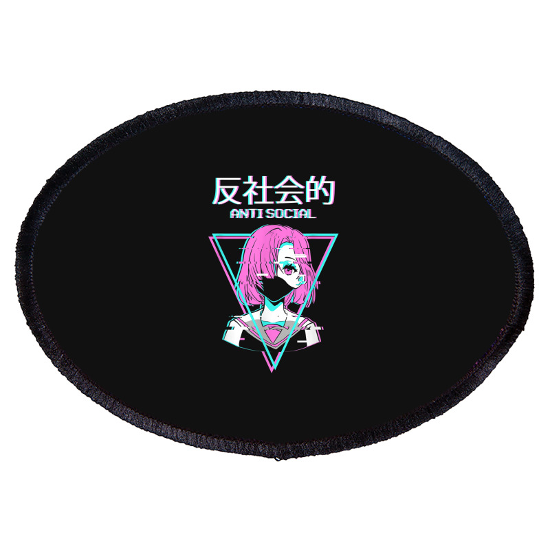 Antisocial Vaporwave Anime Girl Japanese Indie Alt Aesthetic Oval Patch | Artistshot