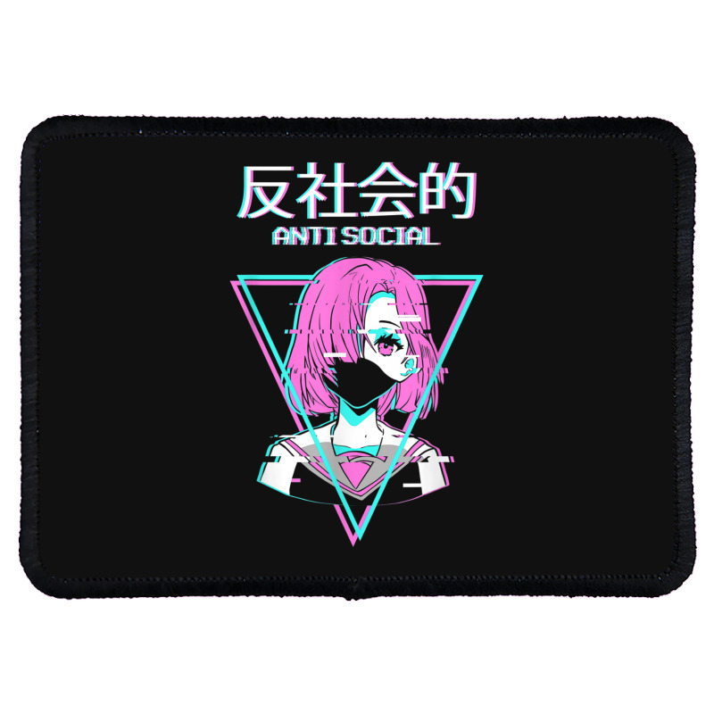 Antisocial Vaporwave Anime Girl Japanese Indie Alt Aesthetic Rectangle Patch | Artistshot