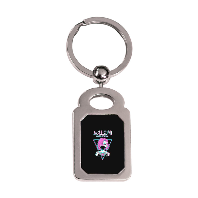 Antisocial Vaporwave Anime Girl Japanese Indie Alt Aesthetic Silver Rectangle Keychain | Artistshot