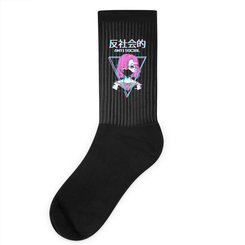 Antisocial Vaporwave Anime Girl Japanese Indie Alt Aesthetic Socks | Artistshot