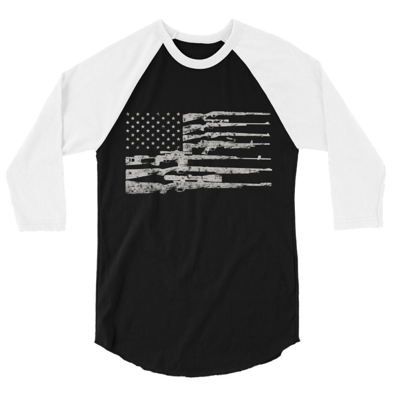 Big American Flag With Machine Guns  2a Flag Shirt 3/4 Sleeve Shirt | Artistshot