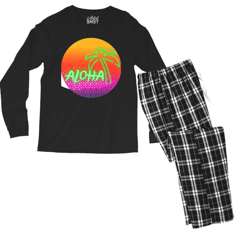 Aloha Hawaii Hawaiian Island Palm Beach Surfboard Sunset Premium Men's Long Sleeve Pajama Set by cm-arts | Artistshot