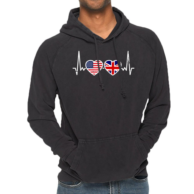 Great Britain Usa Heartbeat British American Flag T Shirt Vintage Hoodie | Artistshot