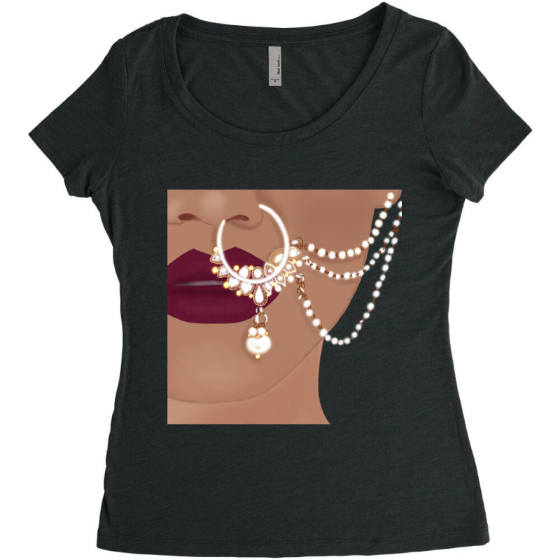 Desi Indian Pakistani  With Red Lips And Nose Ring With Chain Women's Triblend Scoop T-shirt by cm-arts | Artistshot