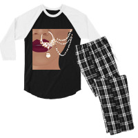 Desi Indian Pakistani  With Red Lips And Nose Ring With Chain Men's 3/4 Sleeve Pajama Set | Artistshot