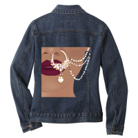 Desi Indian Pakistani  With Red Lips And Nose Ring With Chain Ladies Denim Jacket | Artistshot