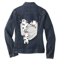 Cow Pocket  Funny Milk Cow In A Bag Tee Ladies Denim Jacket | Artistshot