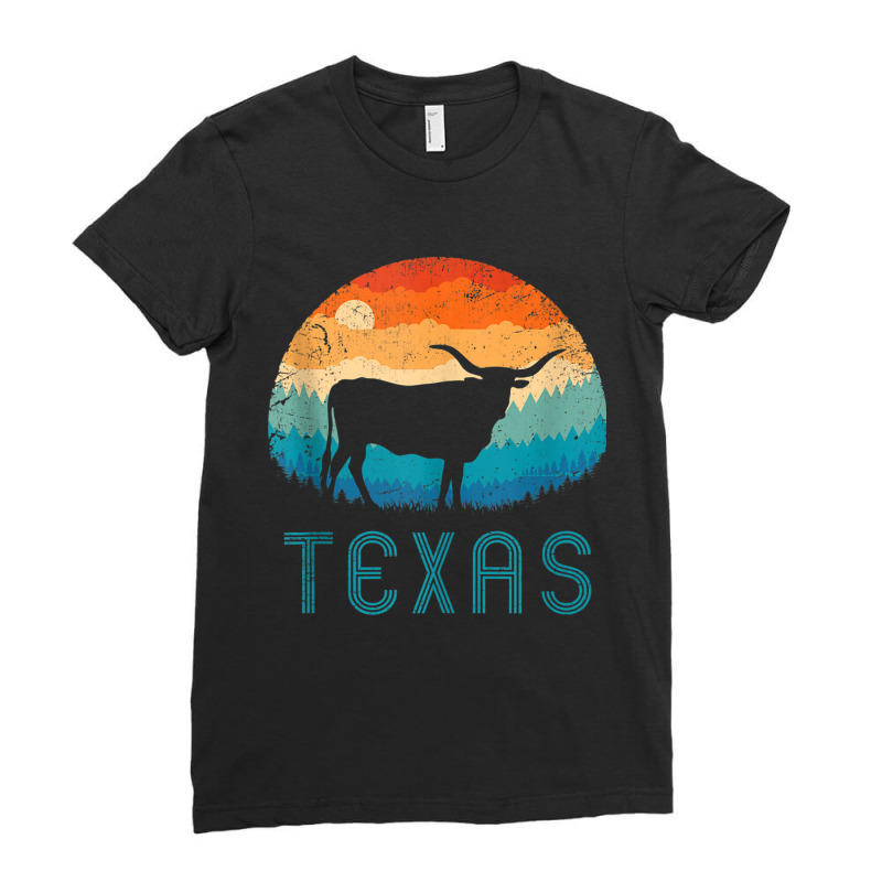 Texas Longhorn Cow Vintage Texan Cattle Herd Retro Lone Star Tank Top Ladies Fitted T-Shirt by cm-arts | Artistshot