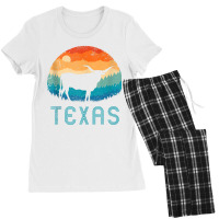 Texas Longhorn Cow Vintage Texan Cattle Herd Retro Lone Star Tank Top Women's Pajamas Set | Artistshot