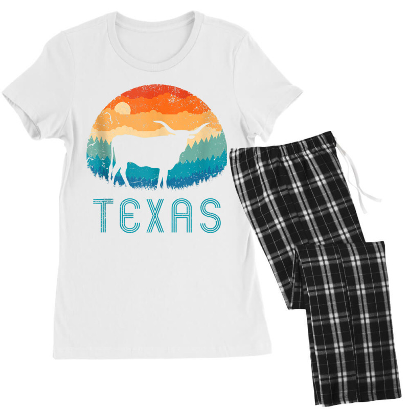 Texas Longhorn Cow Vintage Texan Cattle Herd Retro Lone Star Tank Top Women's Pajamas Set by cm-arts | Artistshot