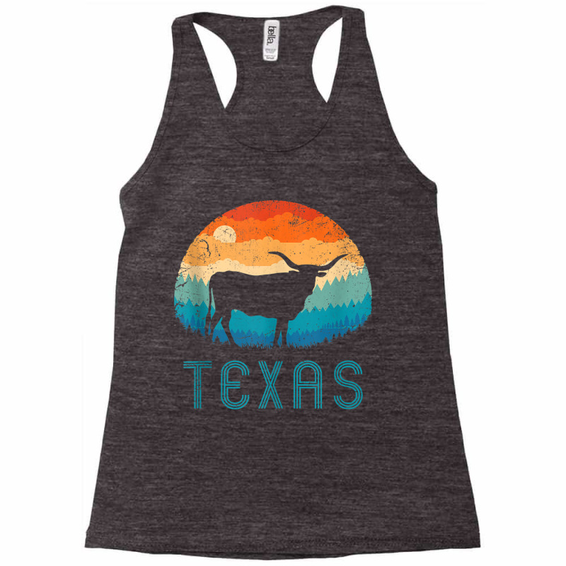 Texas Longhorn Cow Vintage Texan Cattle Herd Retro Lone Star Tank Top Racerback Tank by cm-arts | Artistshot