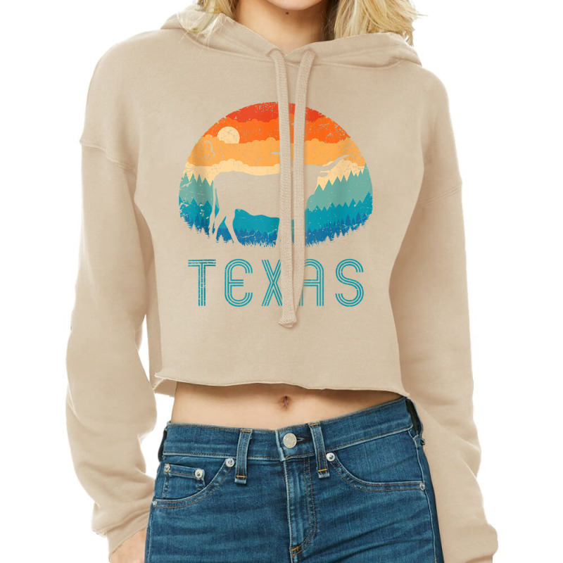 Texas Longhorn Cow Vintage Texan Cattle Herd Retro Lone Star Tank Top Cropped Hoodie by cm-arts | Artistshot