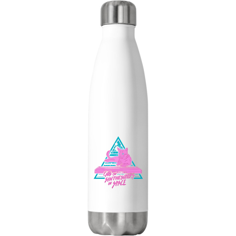 Cats On Synthesizers In Space - Neon T-shirt Stainless Steel Water Bottle | Artistshot