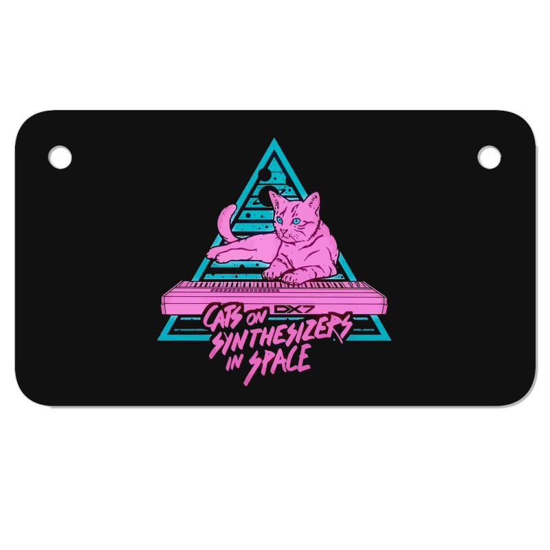 Cats On Synthesizers In Space - Neon T-shirt Motorcycle License Plate | Artistshot