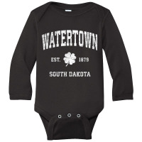 Watertown South Dakota Vintage Shamrock Sports T Shirt Long Sleeve Baby Bodysuit | Artistshot