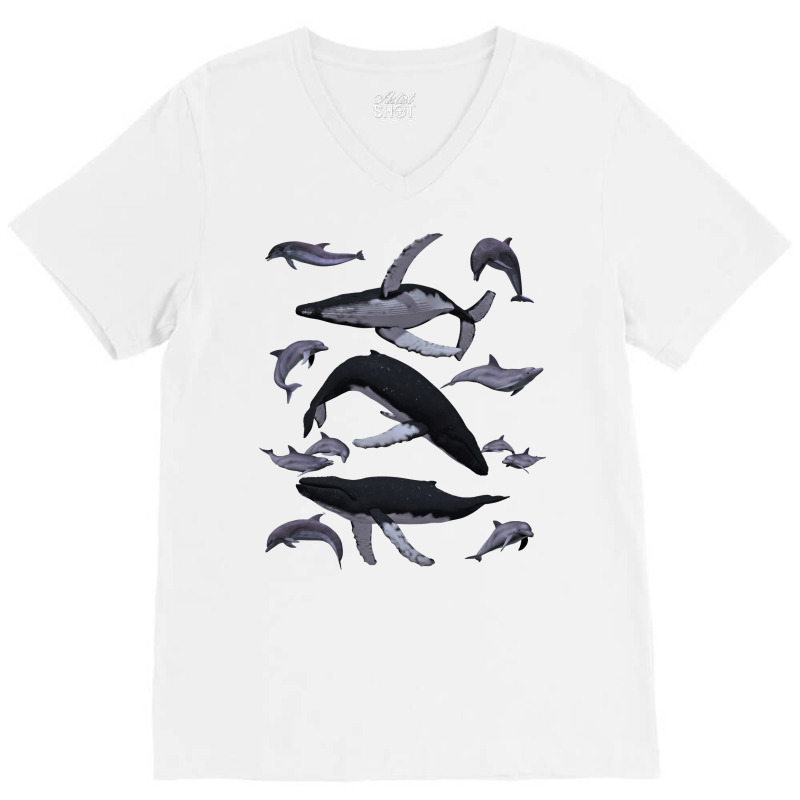 Whale Dolphin Vintage Ocean Life Preppy Marine Biologist Sweatshirt V-neck Tee | Artistshot