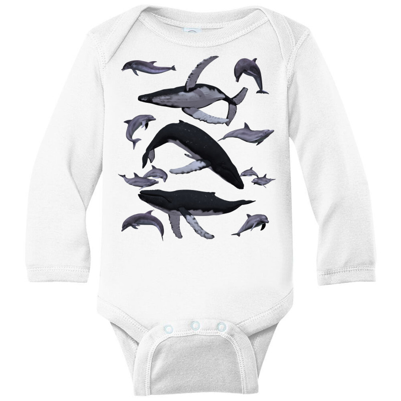 Whale Dolphin Vintage Ocean Life Preppy Marine Biologist Sweatshirt Long Sleeve Baby Bodysuit | Artistshot